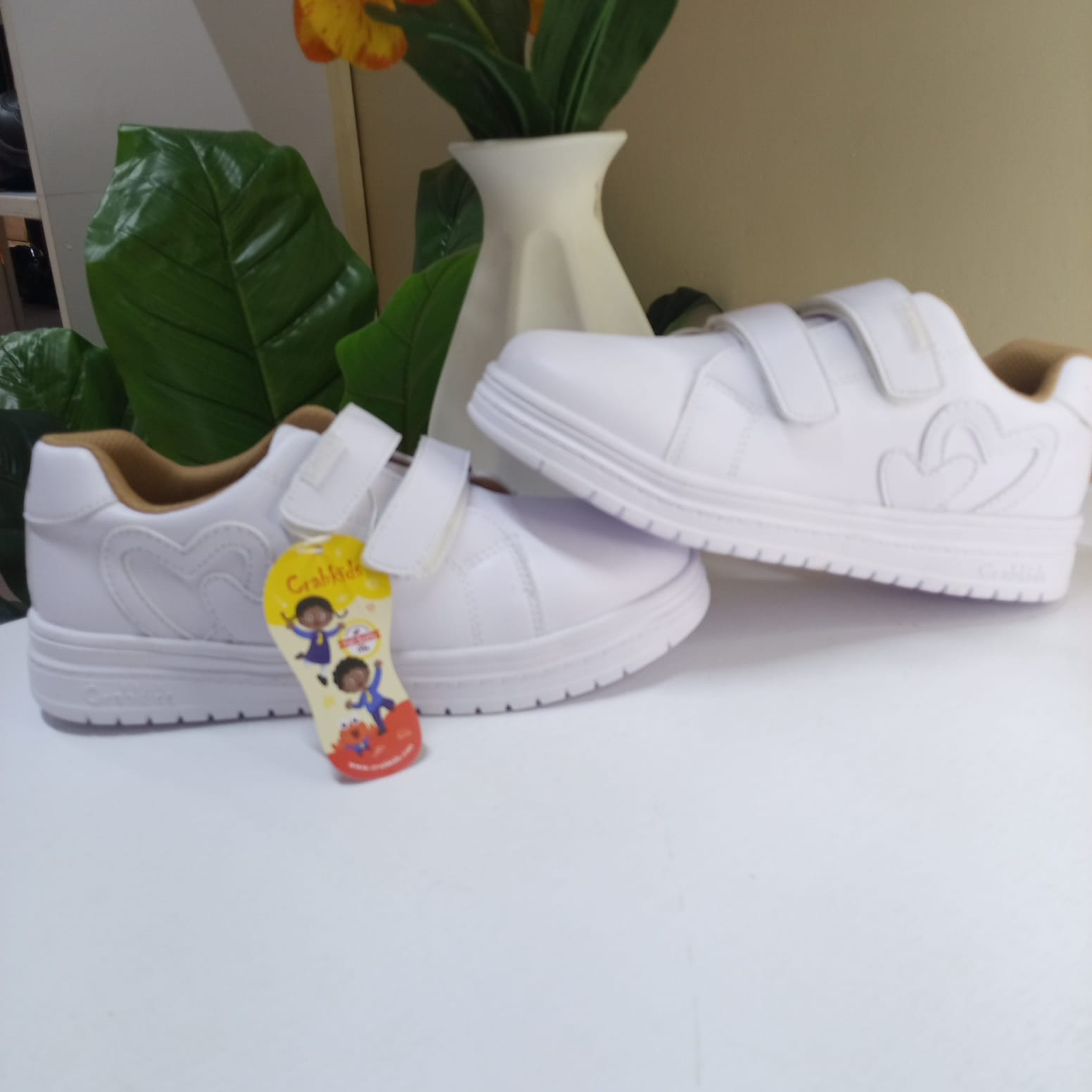 CrabKids White Heart Double Strap Sneaker